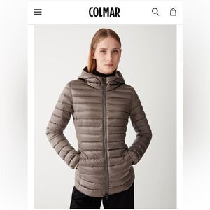 Colmar fitted iridescent down warm jacket with hood natural feather pudding EU44